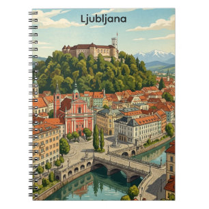 Caderno Espiral Vista da cidade de Ljubljana Eslovênia em estilo v