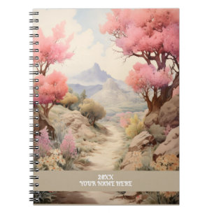 Caderno Espiral Vista de montanha da via rápida da Flor Rosa