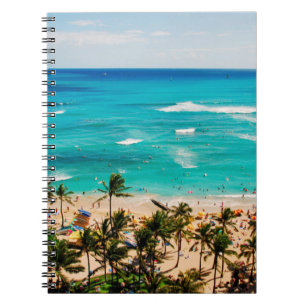 Caderno Espiral Vista Elevada da Cena da Praia de Waikiki, Honolul