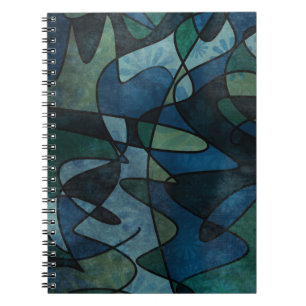 Caderno Espiral Vitraux Digital Abstrato Azul Verde Teal