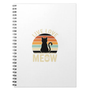 Caderno Espiral Viva Ame o Gato Vintage Design de Pôr do Sol de Ga