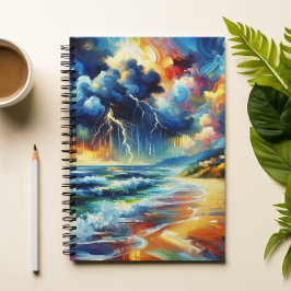 Caderno Espiral Vivid Stormy Beach Painting Notebook