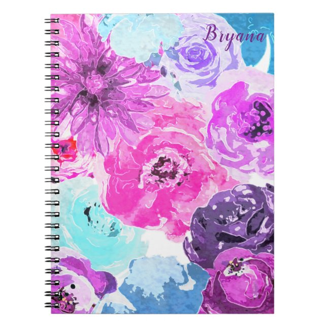 Caderno Espiral Vívido Violet Bold Floral Flores Rosa Roxo Chic (Frente)