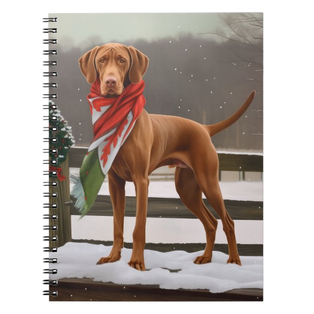Caderno Espiral Vizsla Dog no Natal da Neve (Frente)