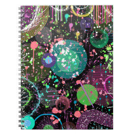 Caderno Espiral Voando Pelo Espaço: Um Abstrato Maximalista