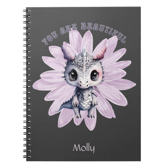 Caderno Espiral "Você é linda", doce Dragão (Frente)