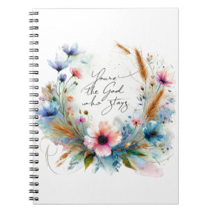 Caderno Espiral Você é o Deus que Fica, floral aquarela