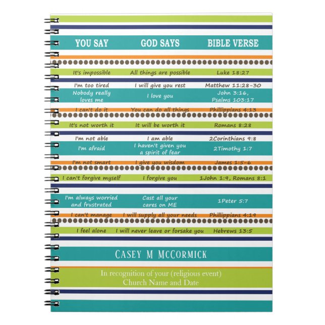 Caderno Espiral VOCÊ Personalizado diz / DEUS diz versos de Bíblia (Frente)