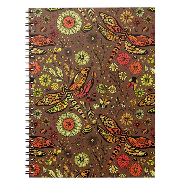 Caderno Espiral Voe, voe libélula em marrom canela (Frente)