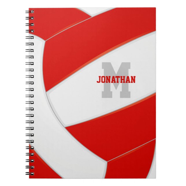 Caderno Espiral vôlei branca vermelha personalizada para rapazes (Frente)