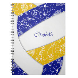 Caderno Espiral vôlei floral de ouro azul