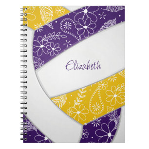 Caderno Espiral vôlei floral de ouro roxo