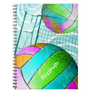 Caderno Espiral Voleibol feminino de limão rosa-turquesa personali