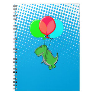 Caderno Espiral Voo T-Rex Cujo Céu Azul Tem Balões