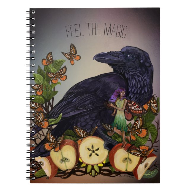Caderno Espiral Voos de Fantasy Raven Faery Art (Frente)