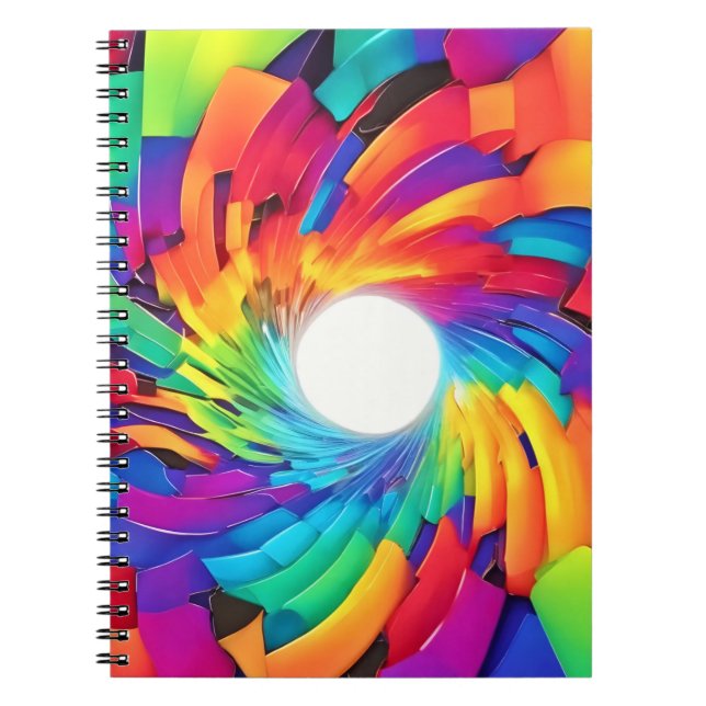 Caderno Espiral Vortex Caleidoscópico: Uma Jornada Colorida (Frente)