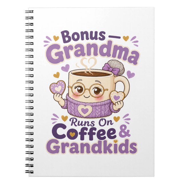 Caderno Espiral Vovó Bônus Funciona Com Café E Netos Divertido (Frente)