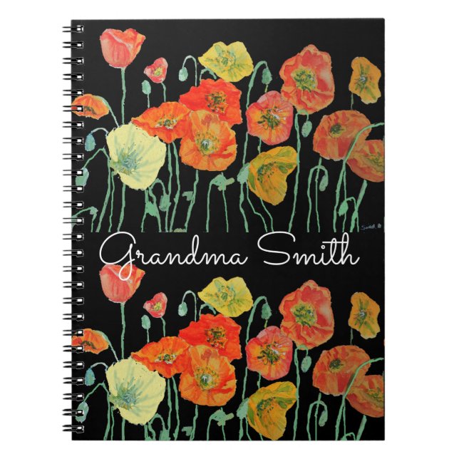 Caderno Espiral Vovó Laranja Vermelho Papoula Papoulas floral Aqua (Frente)