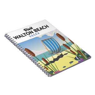 Caderno Espiral Walton Beach, poster de viagens de Essex Seaside