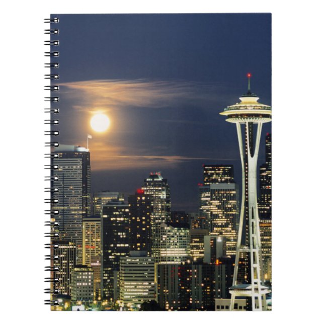 Caderno Espiral Washington, Seattle, Skyline à noite do Kerry 1 (Frente)