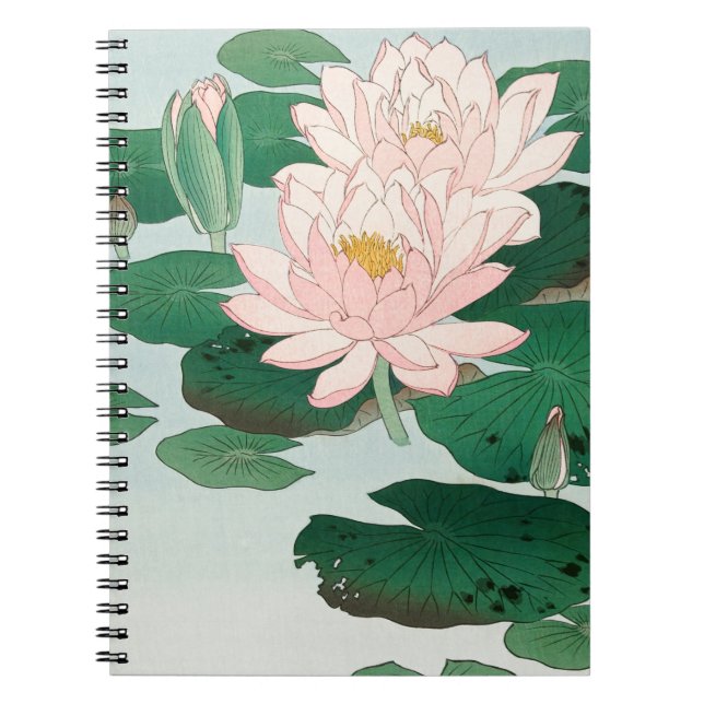 Caderno Espiral Water Lily por Ohara Koson, Arte Japonesa Floral (Frente)
