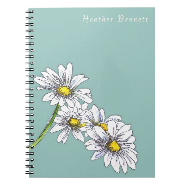 Caderno Espiral Watercolor Daisy Floral Boho Christmas Gift (Frente)