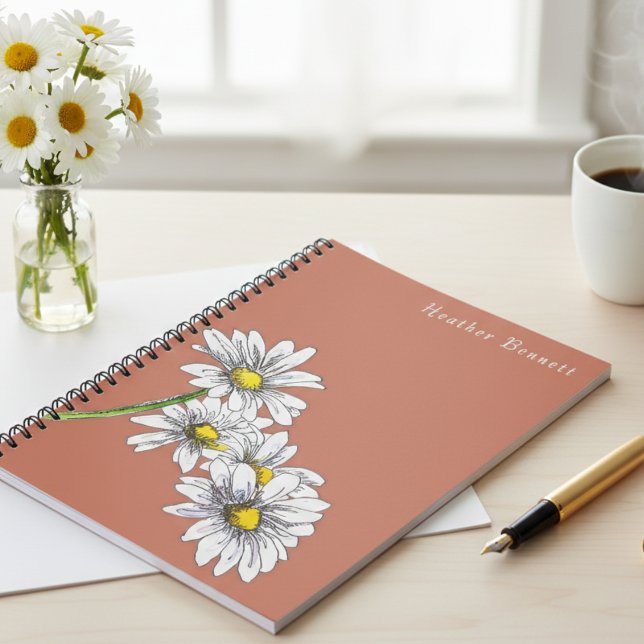 Caderno Espiral Watercolor Daisy Floral Boho Christmas Gift (Criador carregado)