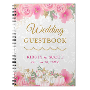 Caderno Espiral Watercolor Fall Floral Pumpkin Livro de Convidados