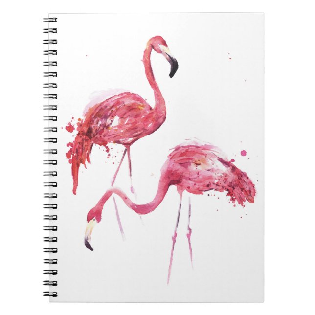 Caderno Espiral Watercolor Flamingos, Elegante Design. (Frente)