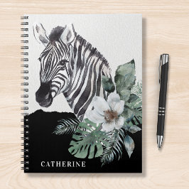 Caderno Espiral Watercolor Floral Wild Zebra Personalizada