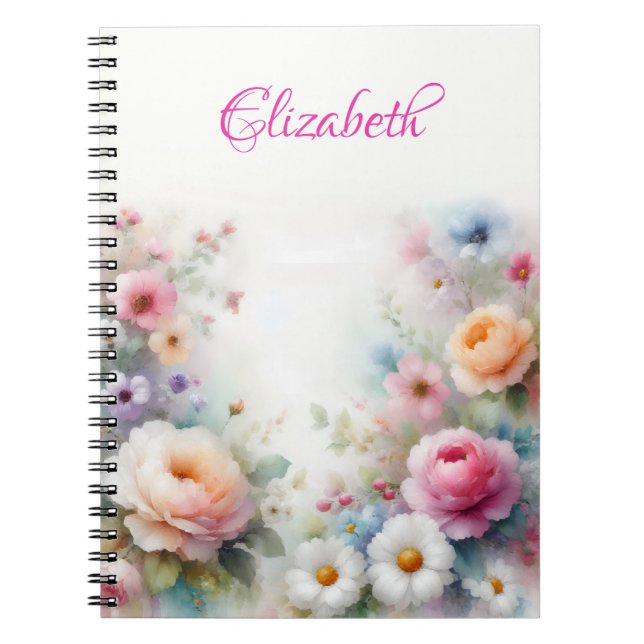 Caderno Espiral Watercolor Flowers Painting Elegant Template Cute (Frente)