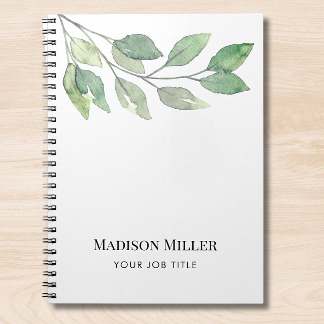 Caderno Espiral Watercolor Greenery Personalized Job Title (Criador carregado)