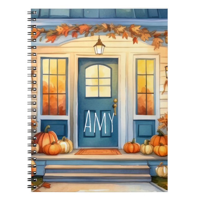 Caderno Espiral Watercolor Halloween Fall Pumpkins Autumn Leaves (Frente)