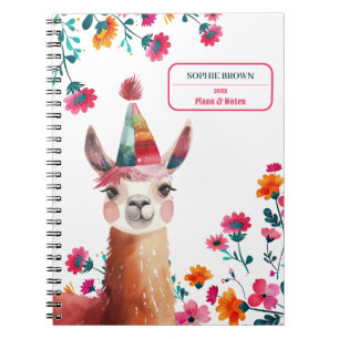 Caderno Espiral Watercolor Lama com Fuchsia Flowers Nome Personali