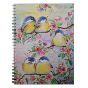 Caderno Espiral Watercolor - Linhas Sparrows Cutes
