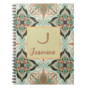 Caderno Espiral Watercolor Marroquino Floral Mint Personalizado