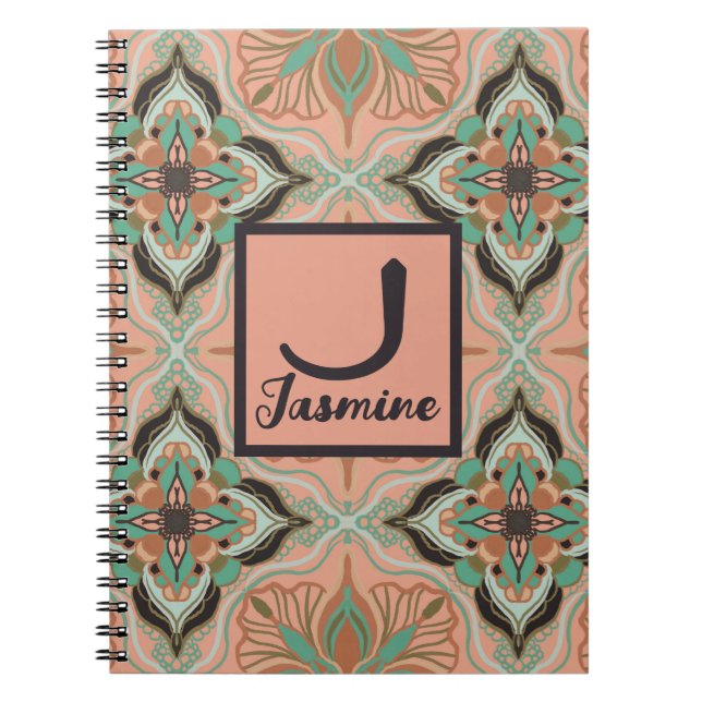 Caderno Espiral Watercolor Marroquino Rosa Floral Personalizado (Frente)