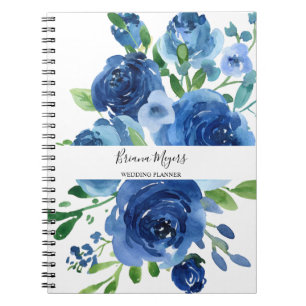Caderno Espiral Watercolor Modern Floral Marinho Blue Business