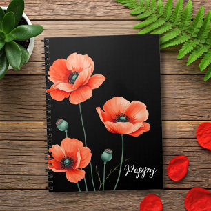 Caderno Espiral Watercolor Poppy Flower Art Name Floral Notebook