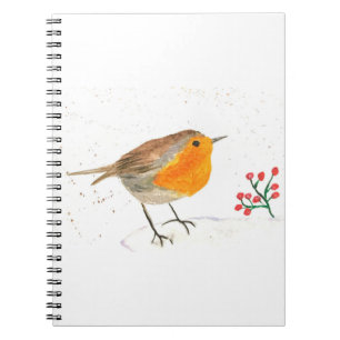 Caderno Espiral Watercolor Robin Merry Christmas bird willife art