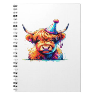 Caderno Espiral Watercolor Scottish Highland Cow Birthday Essentia