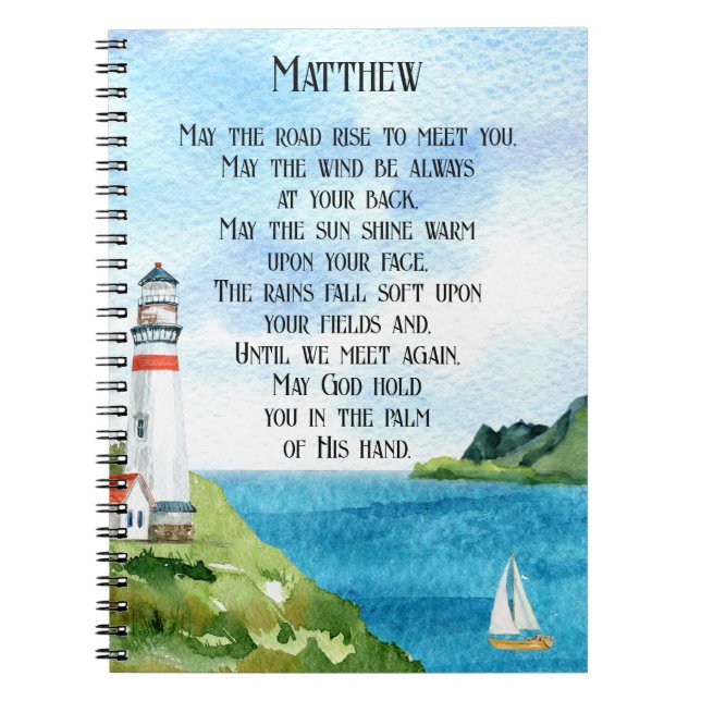 Caderno Espiral Watercolor Sea Irish Blending Poem Saindo Gift (Frente)