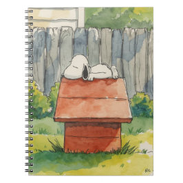 Caderno Espiral Watercolor Sleeping Dog on Red Doghouse Art