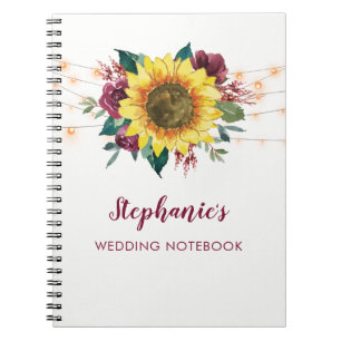 Caderno Espiral Watercolor Sunflower Luzes Personalizadas Casament