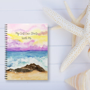 Caderno Espiral Watercolor Sunset Beach Self Care começa comigo