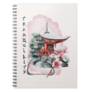 Caderno Espiral Watercolor Templo Sakura Flor
