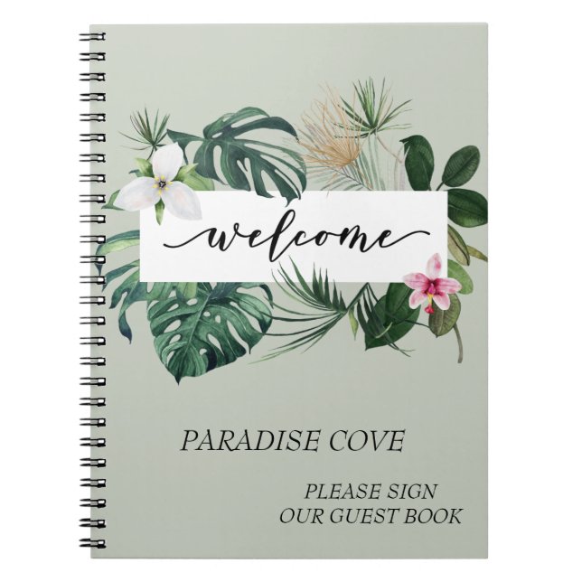 Caderno Espiral Watercolor Tropical Home Rental Guest Book (Frente)
