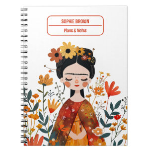 Caderno Espiral Watercolor Whimsical Frida Kahlo com Nome