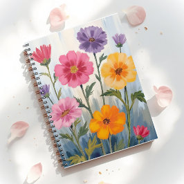 Caderno Espiral Watercolor Wildflowers | Flower Field Painting 