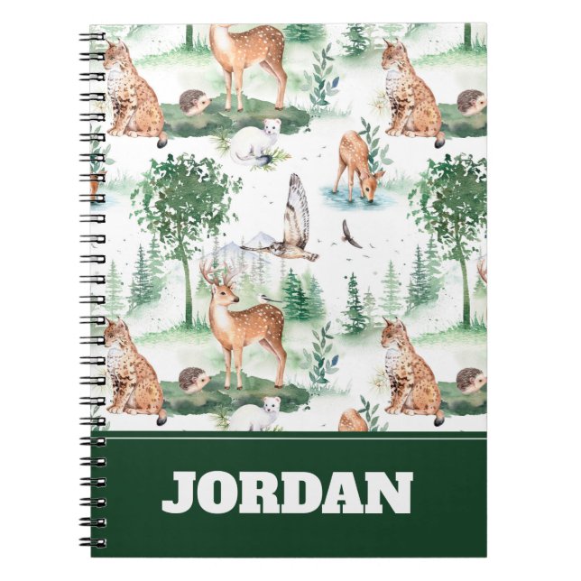 Caderno Espiral Watercolor Woodland Baby Animal Patterno (Frente)